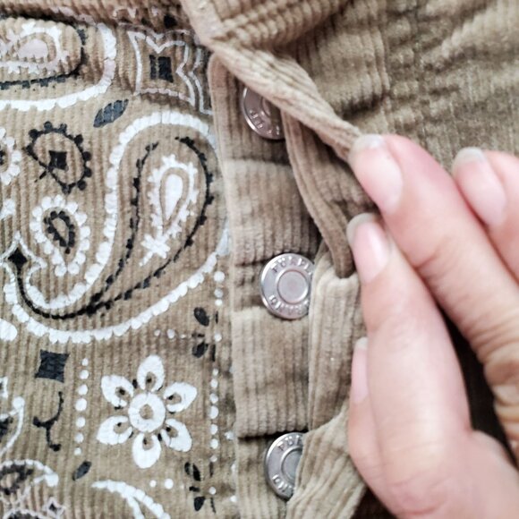 Purple Brand Jeans Mens 34x34 Brown Button Fly Corduroy Paisley Print Skinny - Picture 6 of 16